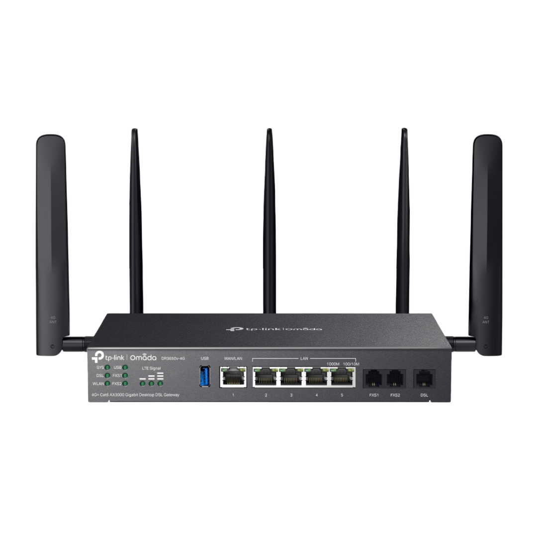 DR3650v-4G - Omada 4G+ Cat6 AX3000 Wi-Fi 6 Gigabit Desktop DSL Gateway