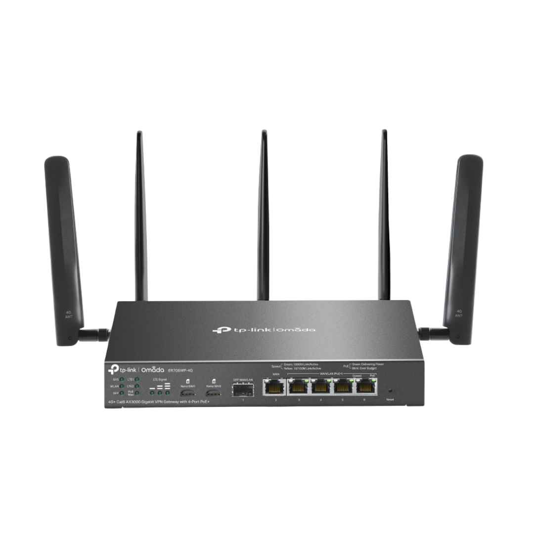 ER706WP-4G - Omada 4G+ Cat6 AX3000 Gigabit VPN Gateway with 4-Port PoE+