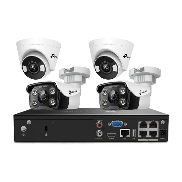 TP-Link VIGI 4 x 5MP Cameras & 4CH NVR CCTV Kit: 2 x Bullet & 2 x Turret Cameras + 4CH 4K PoE+ NVR Bundle