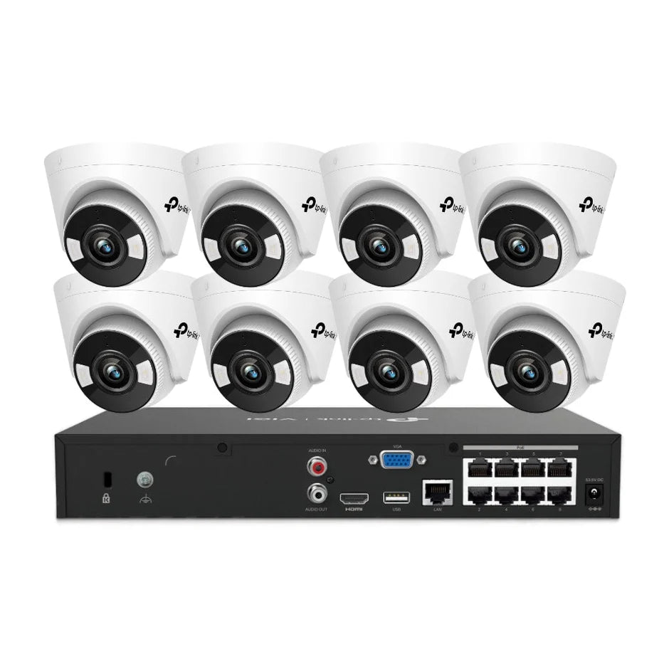 TP-Link VIGI 8 x 5MP Cameras & 8CH NVR CCTV Kit: 8 x Full Colour Turret Cameras + 8CH 4K PoE+ NVR Bundle
